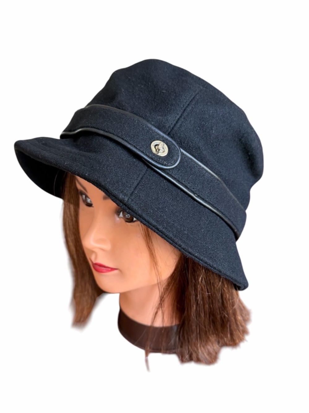 NWT COACH Vintage Woman's Black Wool Turnlock Bucket Hat Size M/L - Picture 2 of 7